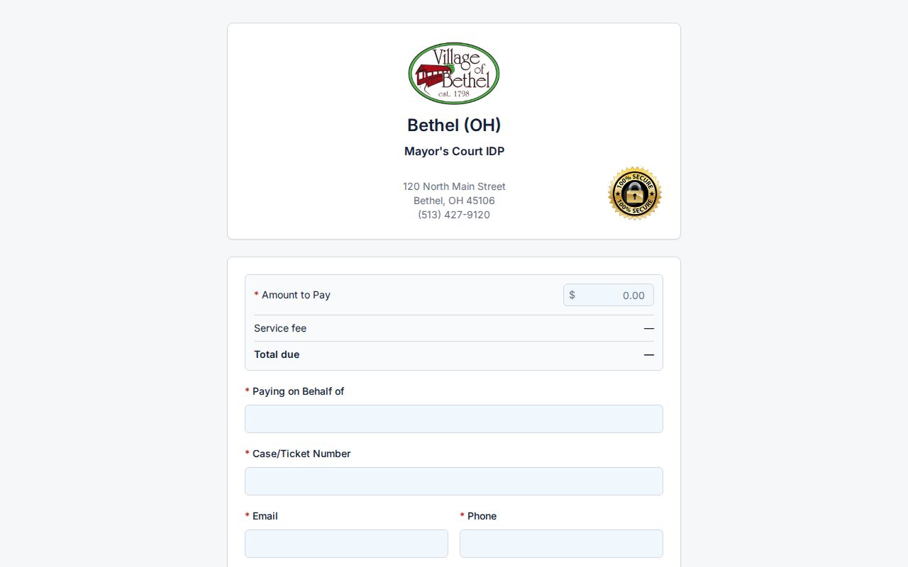 Bethel court records authorized Mayor's Court payment interface