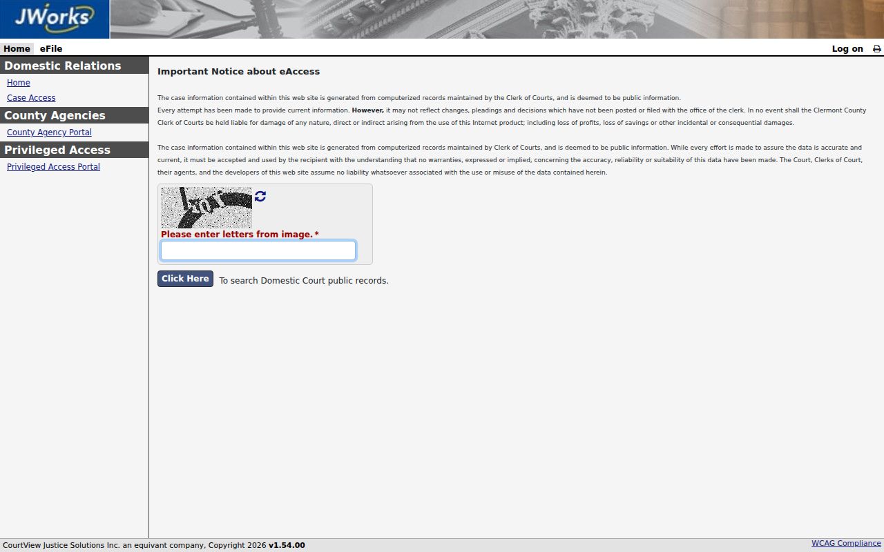 Clermont County docket search entry for Domestic Relations cases
