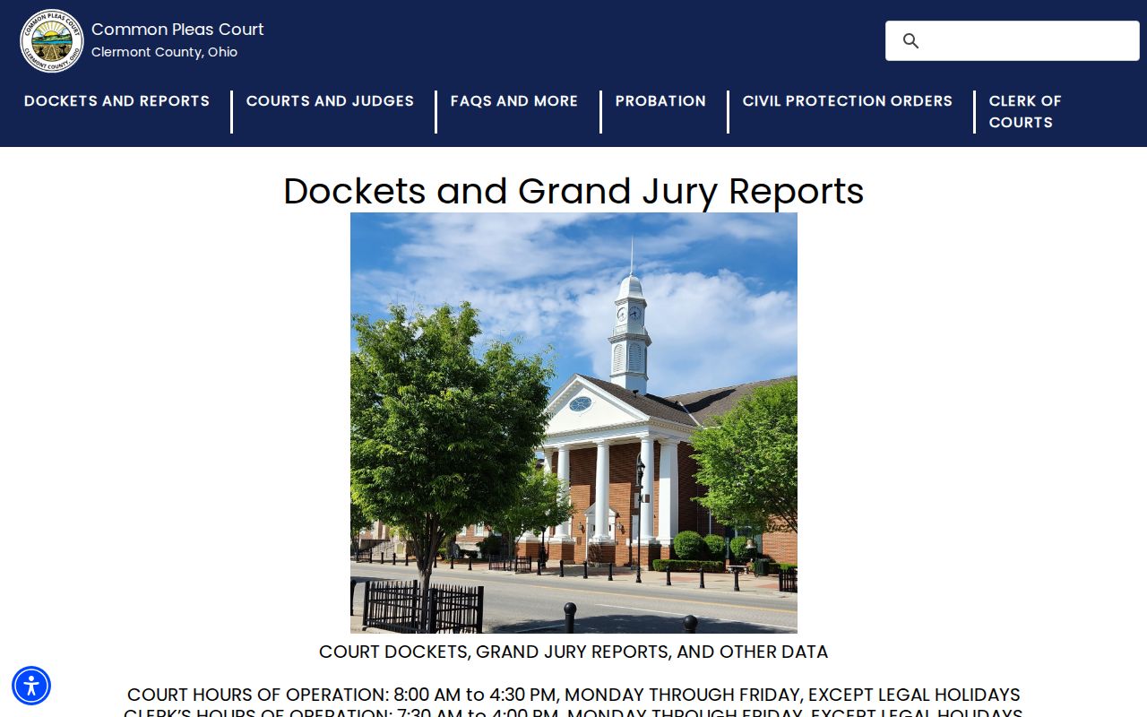 Clermont County court schedule weekly Common Pleas docket page