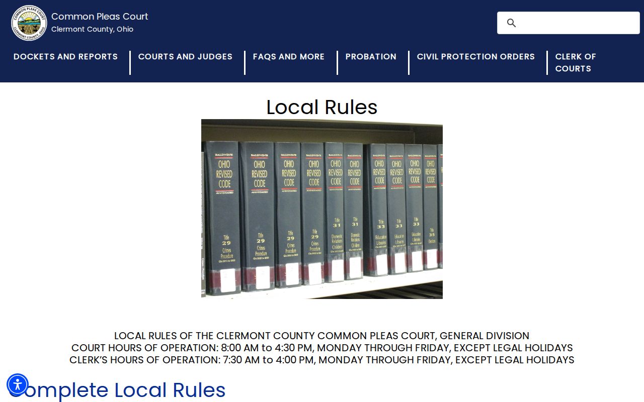 Clermont County court case records and local rules information