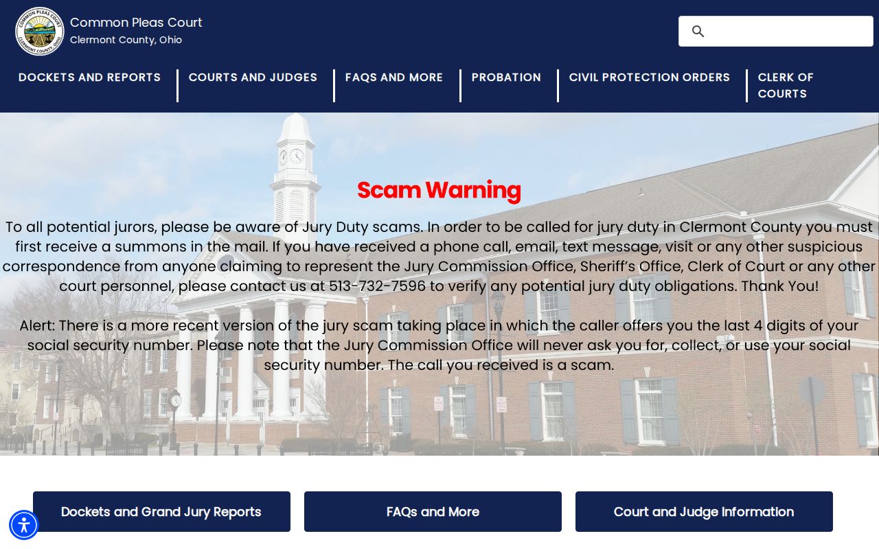 Clermont County criminal docket Court of Common Pleas courthouse