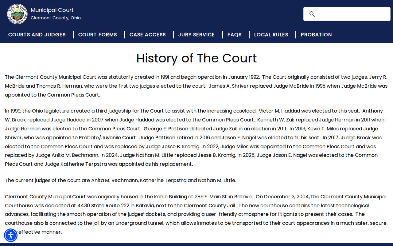 Clermont County criminal docket Municipal Court history page