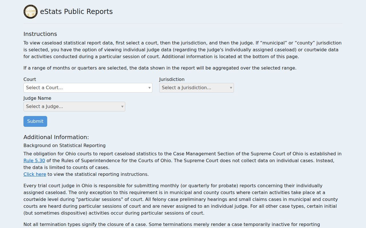 Clermont County court docket Ohio eStats public reports
