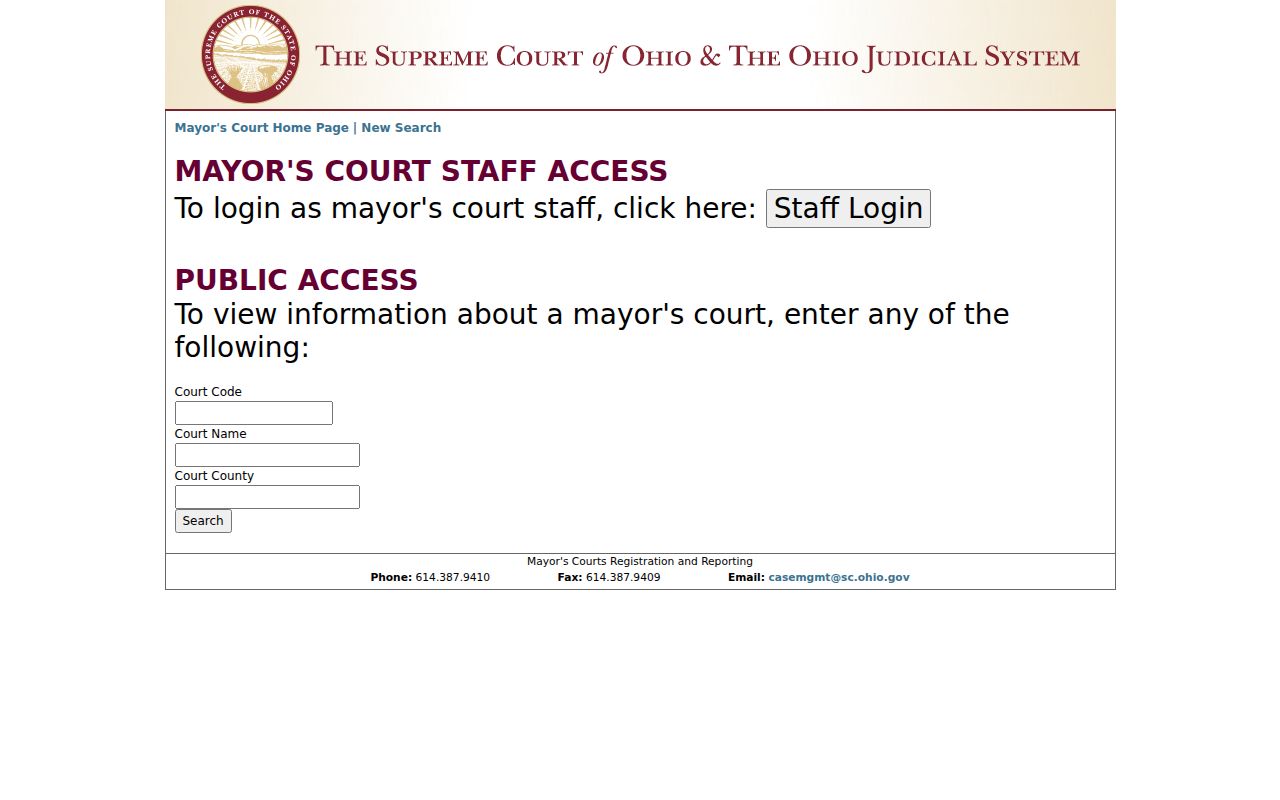 Milford court records Mayor's Court directory interface