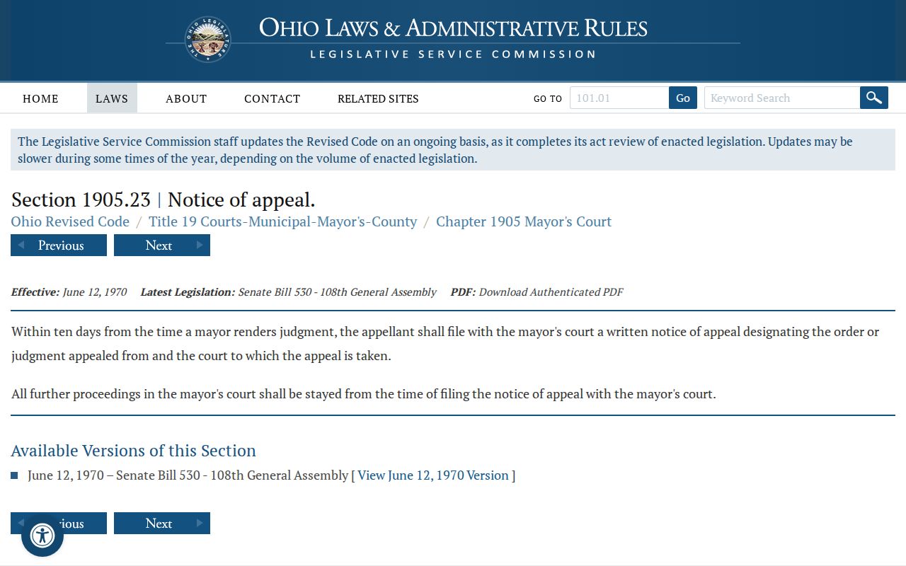 Milford court records Ohio Mayor's Court appeal statute