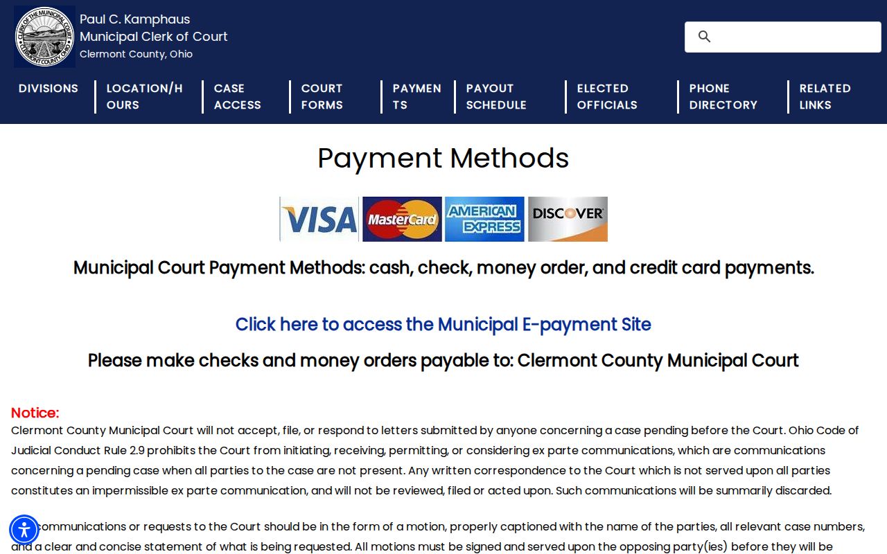 Clermont County traffic court Municipal payment route